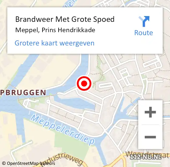 Locatie op kaart van de 112 melding: Brandweer Met Grote Spoed Naar Meppel, Prins Hendrikkade op 11 februari 2022 12:09