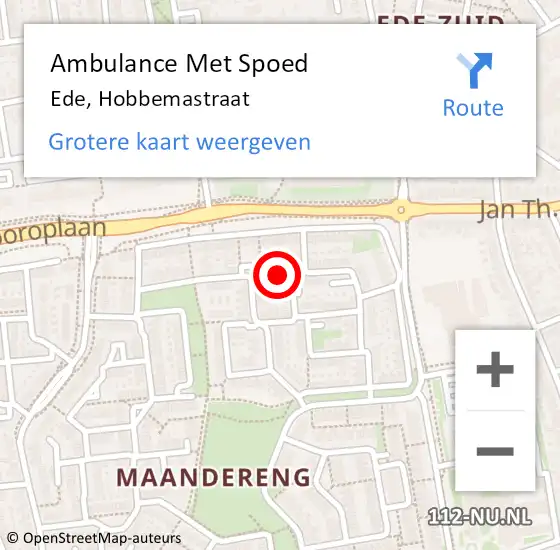 Locatie op kaart van de 112 melding: Ambulance Met Spoed Naar Ede, Hobbemastraat op 11 februari 2022 12:18