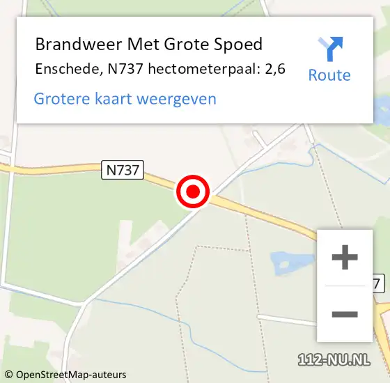 Locatie op kaart van de 112 melding: Brandweer Met Grote Spoed Naar Enschede, N737 hectometerpaal: 2,6 op 11 februari 2022 12:44