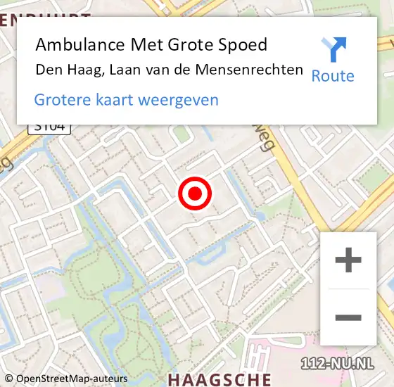 Locatie op kaart van de 112 melding: Ambulance Met Grote Spoed Naar Den Haag, Laan van de Mensenrechten op 11 februari 2022 12:52