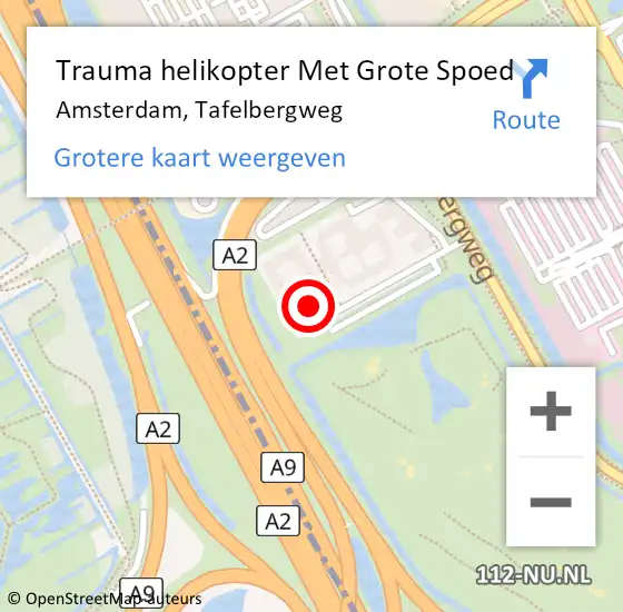 Locatie op kaart van de 112 melding: Trauma helikopter Met Grote Spoed Naar Amsterdam-Zuidoost, Tafelbergweg op 11 februari 2022 12:55