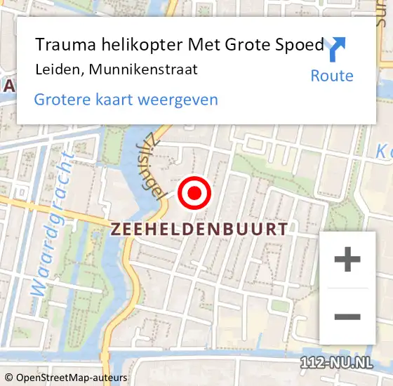 Locatie op kaart van de 112 melding: Trauma helikopter Met Grote Spoed Naar Leiden, Munnikenstraat op 11 februari 2022 12:57