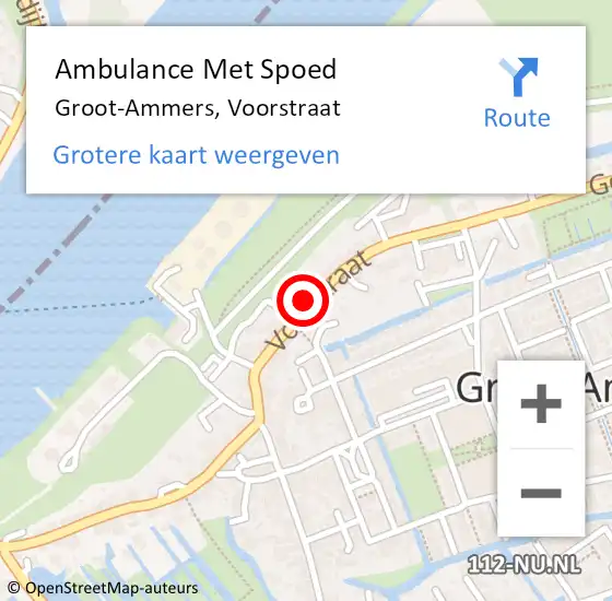 Locatie op kaart van de 112 melding: Ambulance Met Spoed Naar Groot-Ammers, Voorstraat op 11 februari 2022 13:25