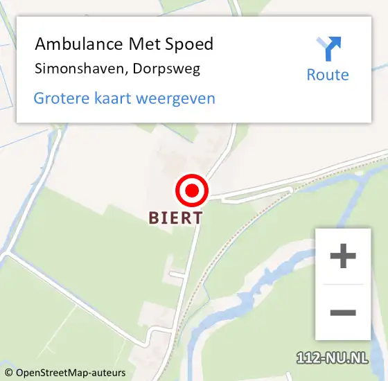 Locatie op kaart van de 112 melding: Ambulance Met Spoed Naar Simonshaven, Dorpsweg op 11 februari 2022 13:34