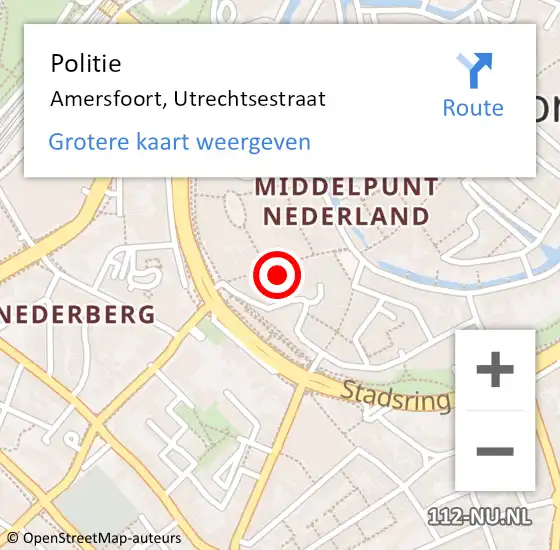 Locatie op kaart van de 112 melding: Politie Amersfoort, Utrechtsestraat op 11 februari 2022 13:55