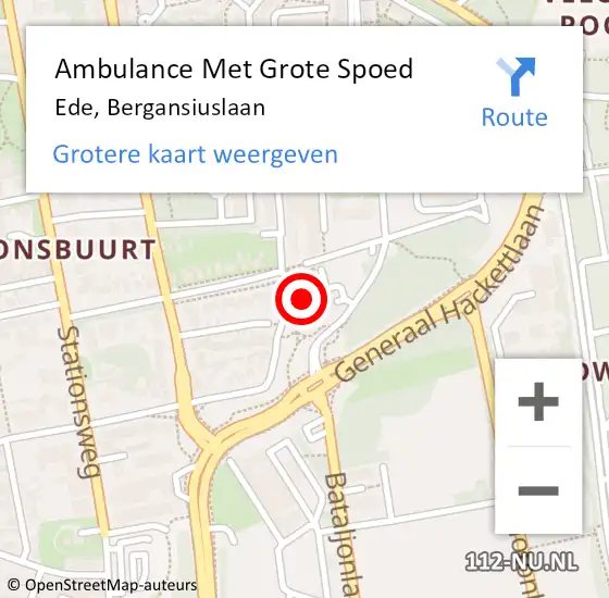 Locatie op kaart van de 112 melding: Ambulance Met Grote Spoed Naar Ede, Bergansiuslaan op 11 februari 2022 14:09