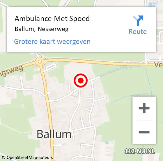 Locatie op kaart van de 112 melding: Ambulance Met Spoed Naar Ballum, Nesserweg op 7 juli 2014 22:28