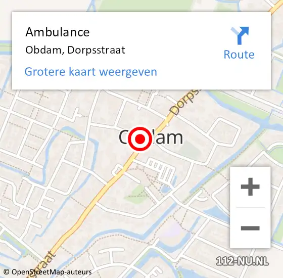 Locatie op kaart van de 112 melding: Ambulance Obdam, Dorpsstraat op 11 februari 2022 14:26