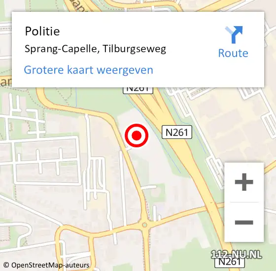Locatie op kaart van de 112 melding: Politie Sprang-Capelle, Tilburgseweg op 11 februari 2022 14:50