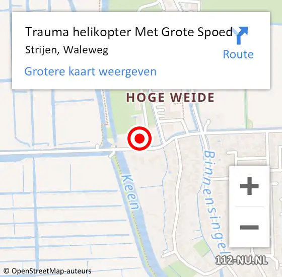 Locatie op kaart van de 112 melding: Trauma helikopter Met Grote Spoed Naar Strijen, Waleweg op 11 februari 2022 14:58