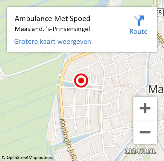 Locatie op kaart van de 112 melding: Ambulance Met Spoed Naar Maasland, 's-Prinsensingel op 11 februari 2022 15:37