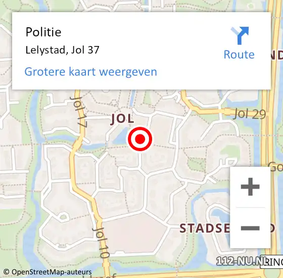 Locatie op kaart van de 112 melding: Politie Lelystad, Jol 37 op 11 februari 2022 15:50