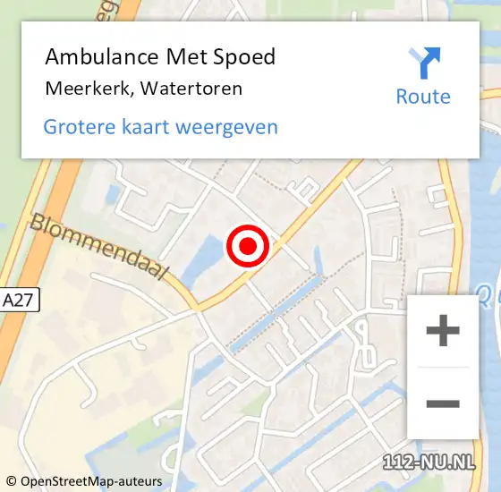 Locatie op kaart van de 112 melding: Ambulance Met Spoed Naar Meerkerk, Watertoren op 11 februari 2022 15:54