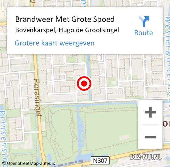 Locatie op kaart van de 112 melding: Brandweer Met Grote Spoed Naar Bovenkarspel, Hugo de Grootsingel op 11 februari 2022 16:16