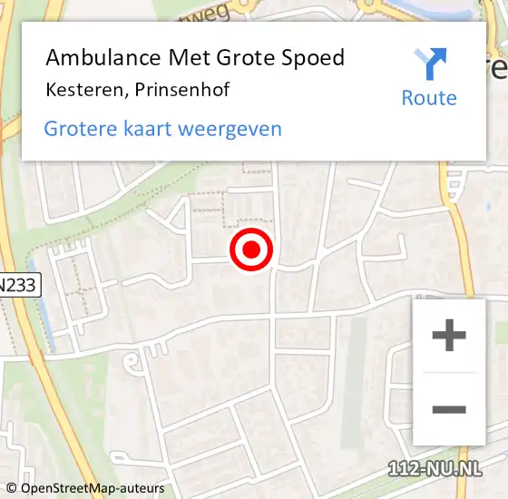 Locatie op kaart van de 112 melding: Ambulance Met Grote Spoed Naar Kesteren, Prinsenhof op 11 februari 2022 16:17