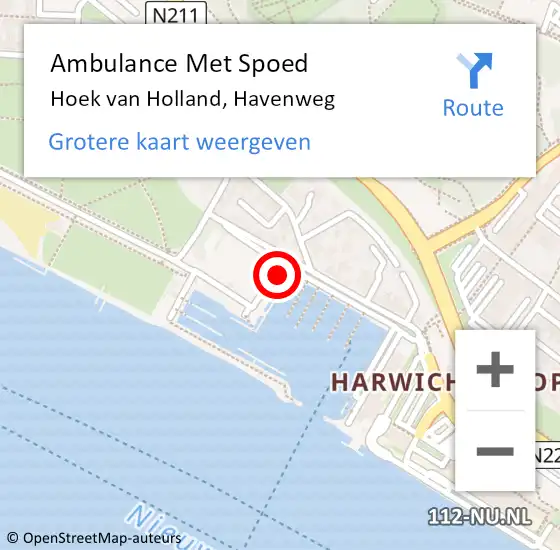 Locatie op kaart van de 112 melding: Ambulance Met Spoed Naar Hoek van Holland, Havenweg op 11 februari 2022 16:23