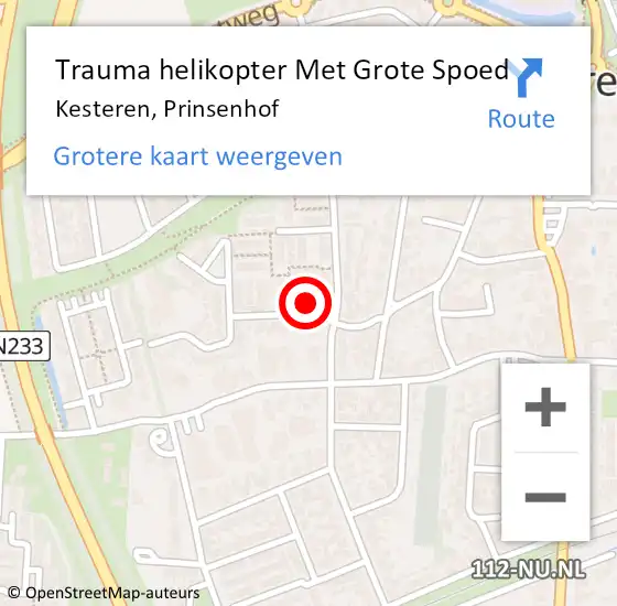 Locatie op kaart van de 112 melding: Trauma helikopter Met Grote Spoed Naar Kesteren, Prinsenhof op 11 februari 2022 16:24