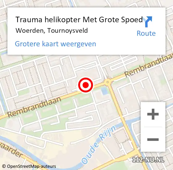 Locatie op kaart van de 112 melding: Trauma helikopter Met Grote Spoed Naar Woerden, Tournoysveld op 11 februari 2022 16:50