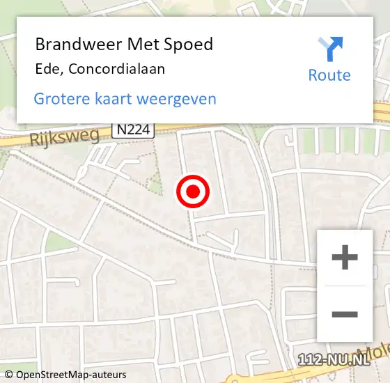 Locatie op kaart van de 112 melding: Brandweer Met Spoed Naar Ede, Concordialaan op 11 februari 2022 17:01