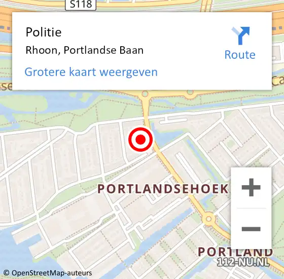 Locatie op kaart van de 112 melding: Politie Rhoon, Portlandse Baan op 11 februari 2022 17:19