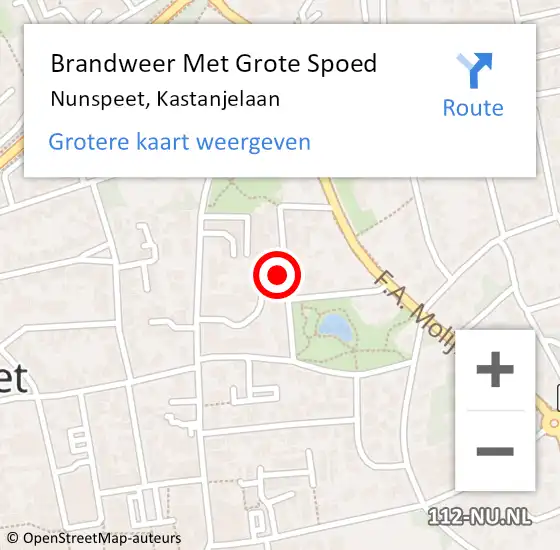 Locatie op kaart van de 112 melding: Brandweer Met Grote Spoed Naar Nunspeet, Kastanjelaan op 11 februari 2022 17:33