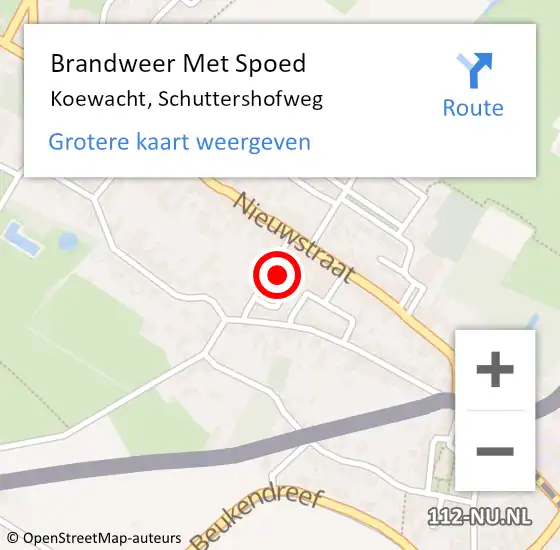 Locatie op kaart van de 112 melding: Brandweer Met Spoed Naar Koewacht, Schuttershofweg op 11 februari 2022 18:01