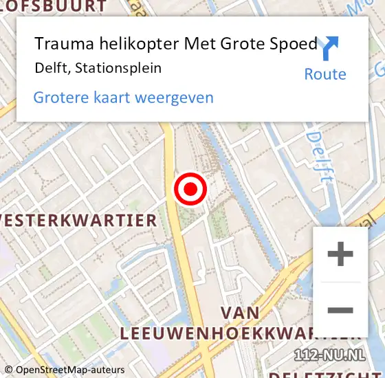 Locatie op kaart van de 112 melding: Trauma helikopter Met Grote Spoed Naar Delft, Stationsplein op 11 februari 2022 18:29