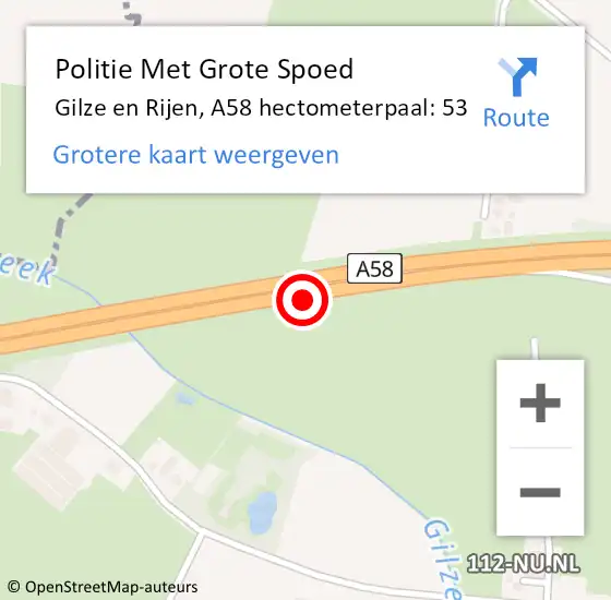 Locatie op kaart van de 112 melding: Politie Met Grote Spoed Naar Breda, A58 hectometerpaal: 53 op 11 februari 2022 18:31