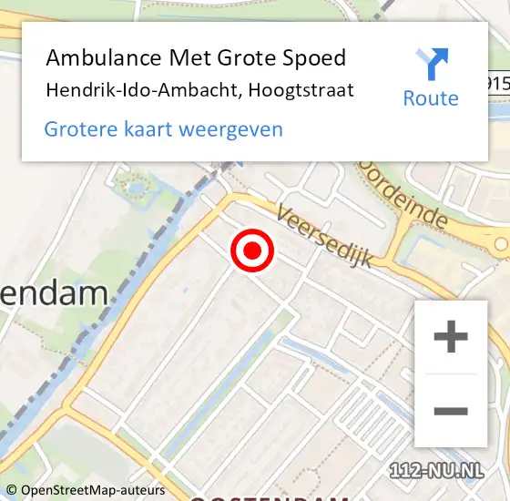 Locatie op kaart van de 112 melding: Ambulance Met Grote Spoed Naar Hendrik-Ido-Ambacht, Hoogtstraat op 11 februari 2022 18:57