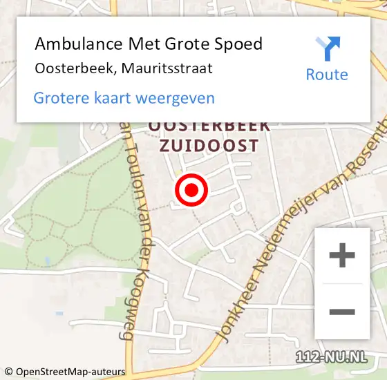 Locatie op kaart van de 112 melding: Ambulance Met Grote Spoed Naar Oosterbeek, Mauritsstraat op 11 februari 2022 19:01