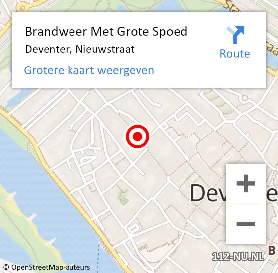 Locatie op kaart van de 112 melding: Brandweer Met Grote Spoed Naar Deventer, Nieuwstraat op 11 februari 2022 19:09