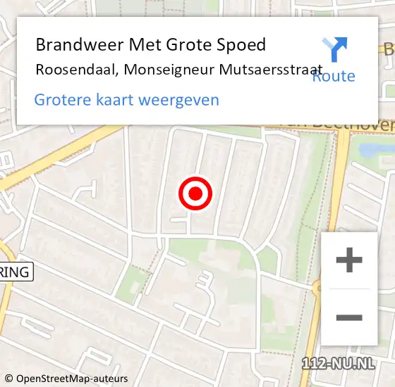 Locatie op kaart van de 112 melding: Brandweer Met Grote Spoed Naar Roosendaal, Monseigneur Mutsaersstraat op 11 februari 2022 19:19