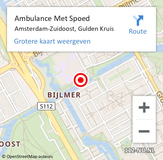 Locatie op kaart van de 112 melding: Ambulance Met Spoed Naar Amsterdam-Zuidoost, Gulden Kruis op 11 februari 2022 19:54