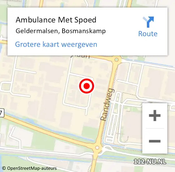 Locatie op kaart van de 112 melding: Ambulance Met Spoed Naar Geldermalsen, Bosmanskamp op 11 februari 2022 20:12