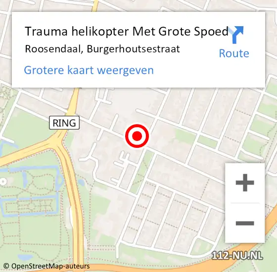 Locatie op kaart van de 112 melding: Trauma helikopter Met Grote Spoed Naar Roosendaal, Burgerhoutsestraat op 11 februari 2022 20:28