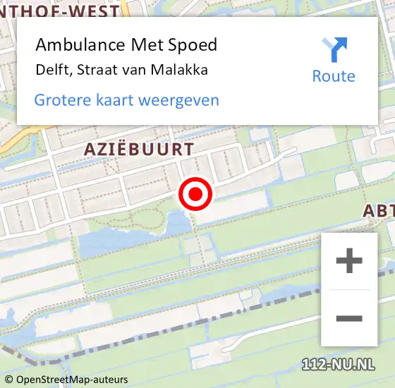 Locatie op kaart van de 112 melding: Ambulance Met Spoed Naar Delft, Straat van Malakka op 11 februari 2022 20:44