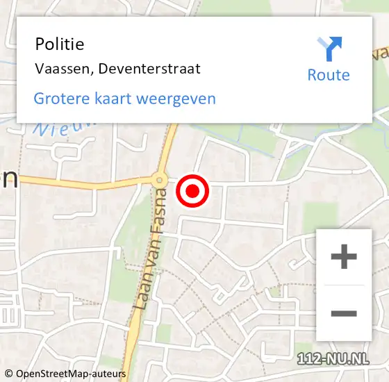 Locatie op kaart van de 112 melding: Politie Vaassen, Deventerstraat op 11 februari 2022 20:54