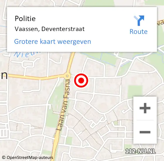 Locatie op kaart van de 112 melding: Politie Vaassen, Deventerstraat op 11 februari 2022 20:55