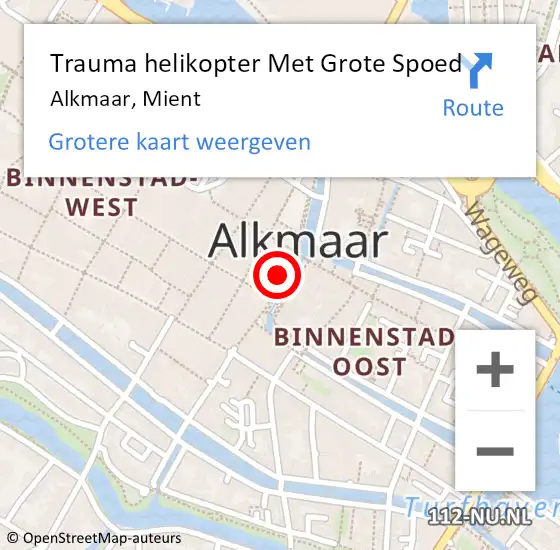 Locatie op kaart van de 112 melding: Trauma helikopter Met Grote Spoed Naar Alkmaar, Mient op 11 februari 2022 22:03