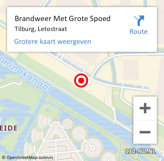 Locatie op kaart van de 112 melding: Brandweer Met Grote Spoed Naar Tilburg, Letostraat op 11 februari 2022 22:20