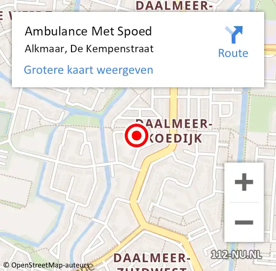 Locatie op kaart van de 112 melding: Ambulance Met Spoed Naar Alkmaar, De Kempenstraat op 11 februari 2022 23:03