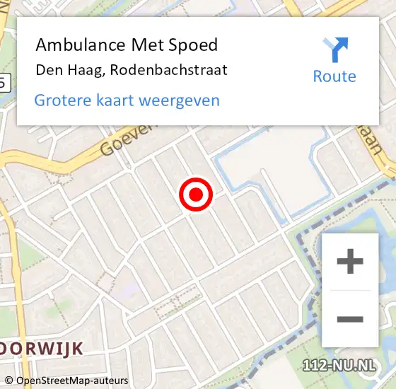 Locatie op kaart van de 112 melding: Ambulance Met Spoed Naar Den Haag, Rodenbachstraat op 11 februari 2022 23:33