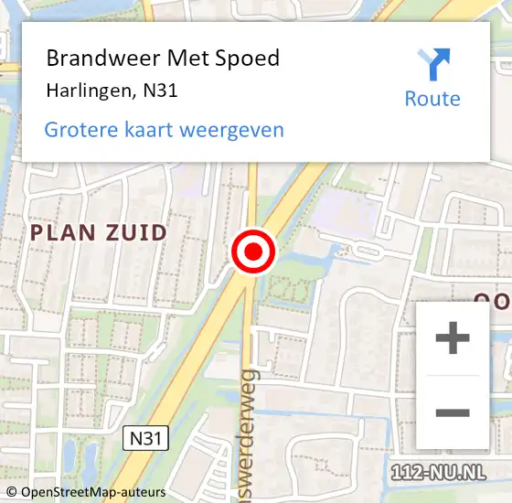 Locatie op kaart van de 112 melding: Brandweer Met Spoed Naar Harlingen, N31 op 7 juli 2014 23:52