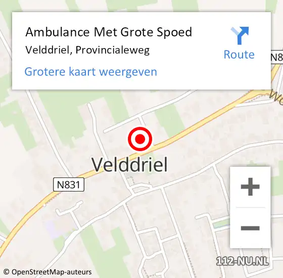 Locatie op kaart van de 112 melding: Ambulance Met Grote Spoed Naar Velddriel, Provincialeweg op 11 februari 2022 23:38