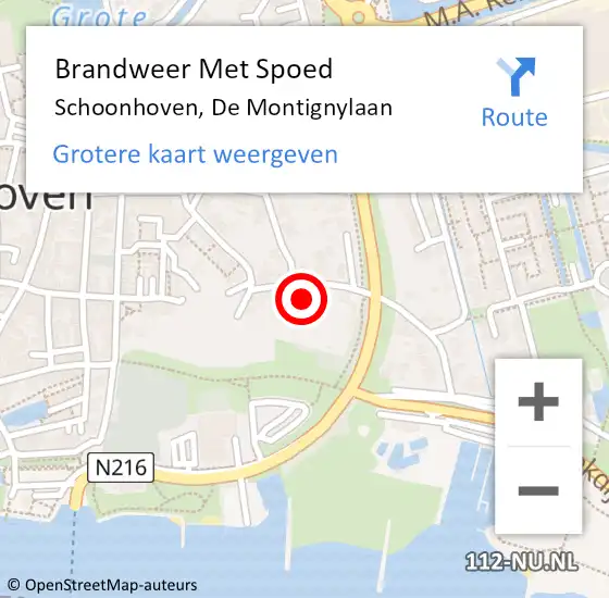 Locatie op kaart van de 112 melding: Brandweer Met Spoed Naar Schoonhoven, De Montignylaan op 11 februari 2022 23:46