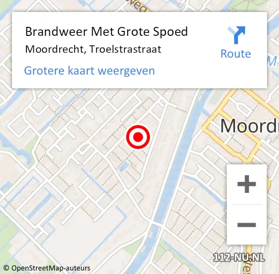 Locatie op kaart van de 112 melding: Brandweer Met Grote Spoed Naar Moordrecht, Troelstrastraat op 12 februari 2022 01:00