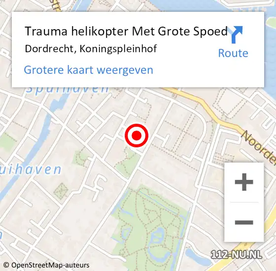 Locatie op kaart van de 112 melding: Trauma helikopter Met Grote Spoed Naar Dordrecht, Koningspleinhof op 12 februari 2022 01:17