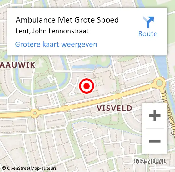 Locatie op kaart van de 112 melding: Ambulance Met Grote Spoed Naar Lent, John Lennonstraat op 7 oktober 2013 15:58