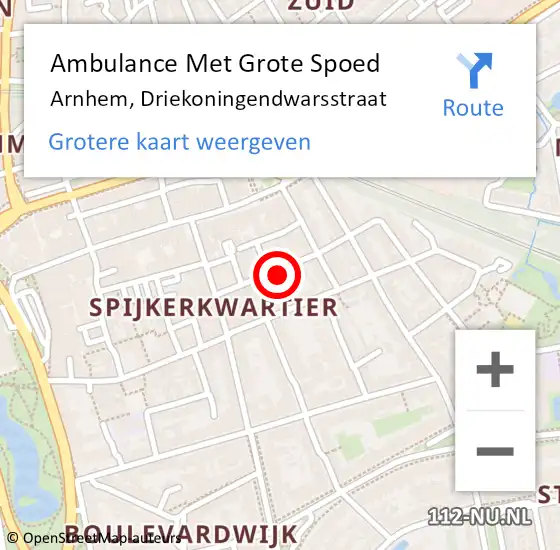 Locatie op kaart van de 112 melding: Ambulance Met Grote Spoed Naar Arnhem, Driekoningendwarsstraat op 12 februari 2022 01:24