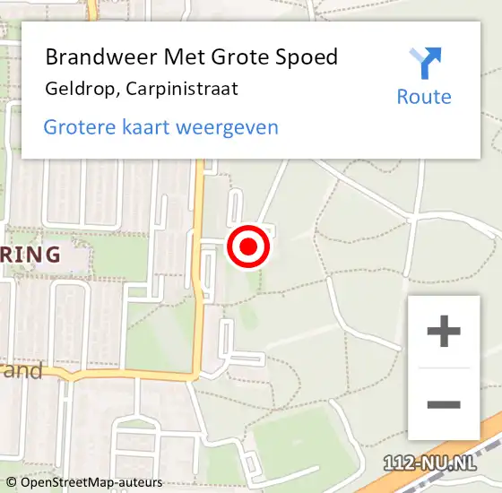 Locatie op kaart van de 112 melding: Brandweer Met Grote Spoed Naar Geldrop, Carpinistraat op 12 februari 2022 02:51